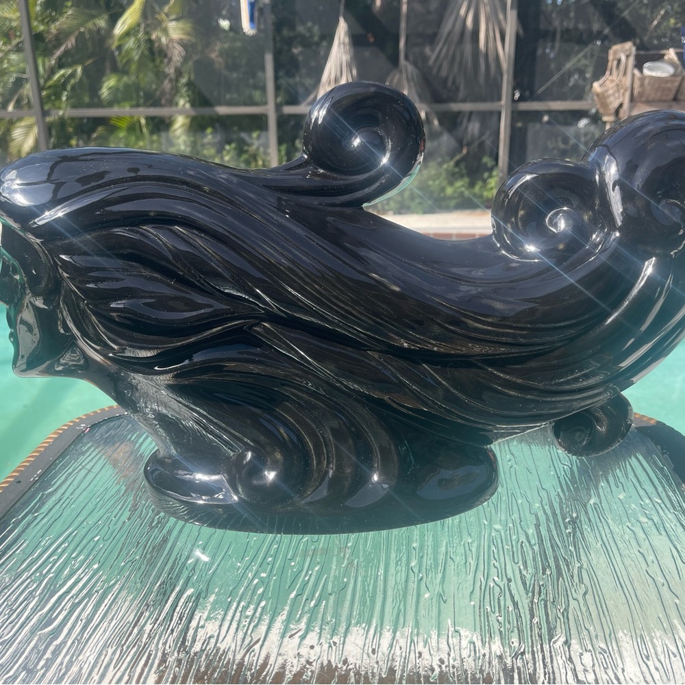 Ceramic Gloss Black Sculpture‎ Statue Women's Fashion Hair Style Beauty Mermaid - Picture 4 of 16